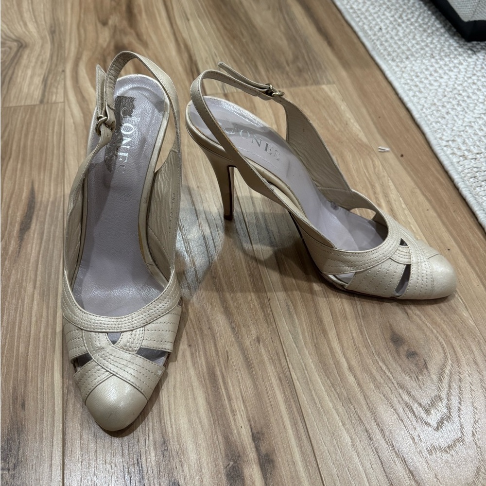 Jones New York Cream Slingback Heels with Peep-Toe